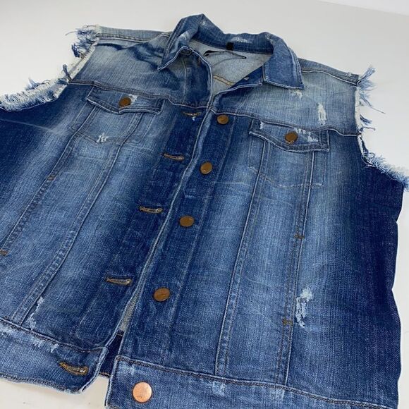 J Brand Riff Deconstructed oversized jean vest O/S fits most C25 - Picture 3 of 7